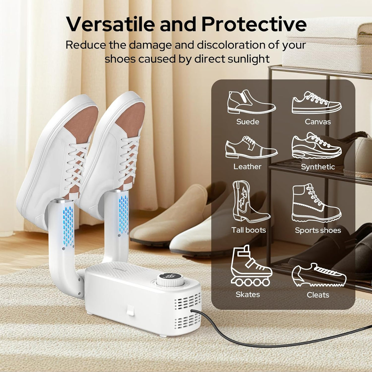 Electric shoe dryer with a timer and temperature control