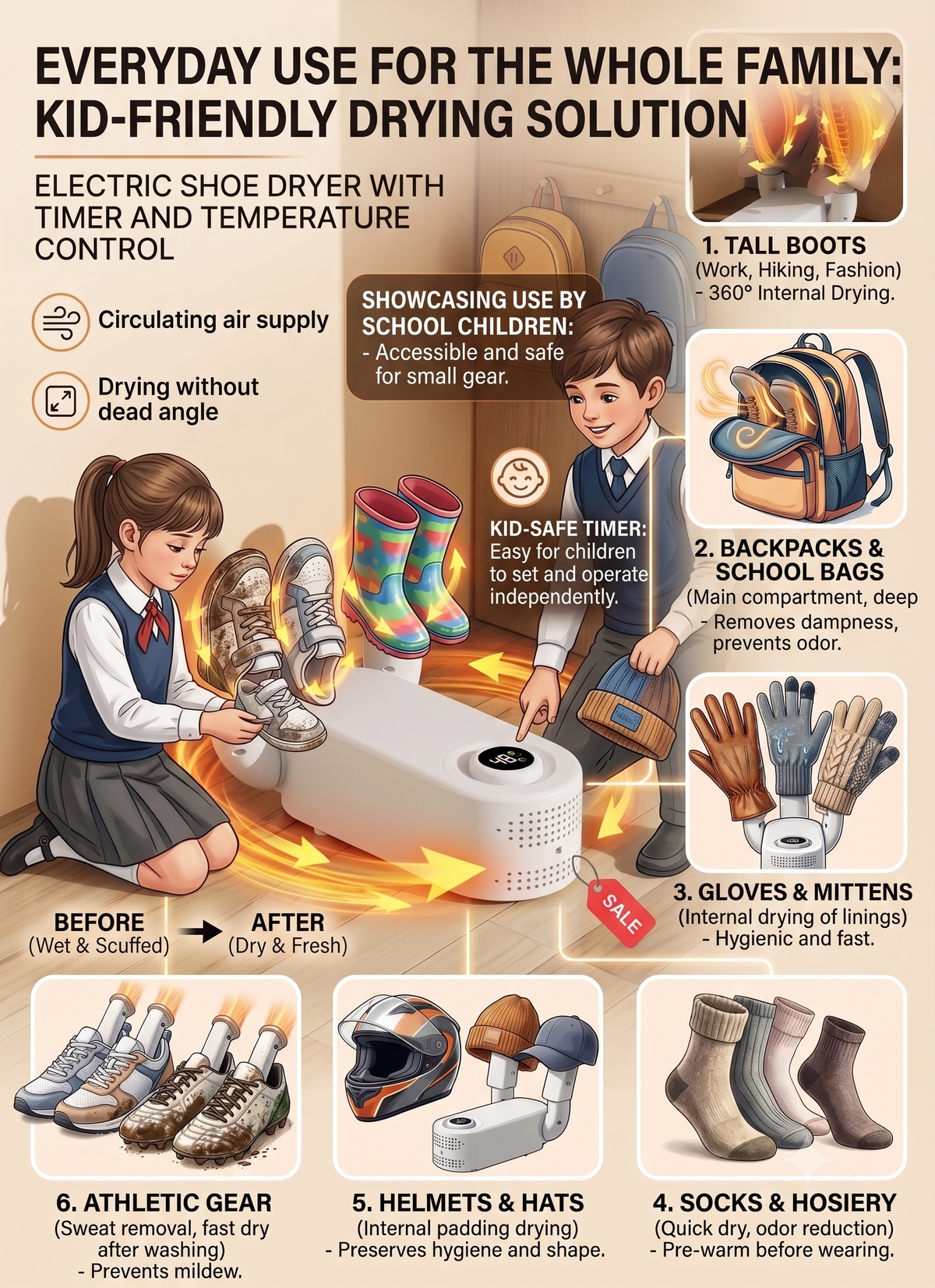 Electric shoe dryer with a timer and temperature control