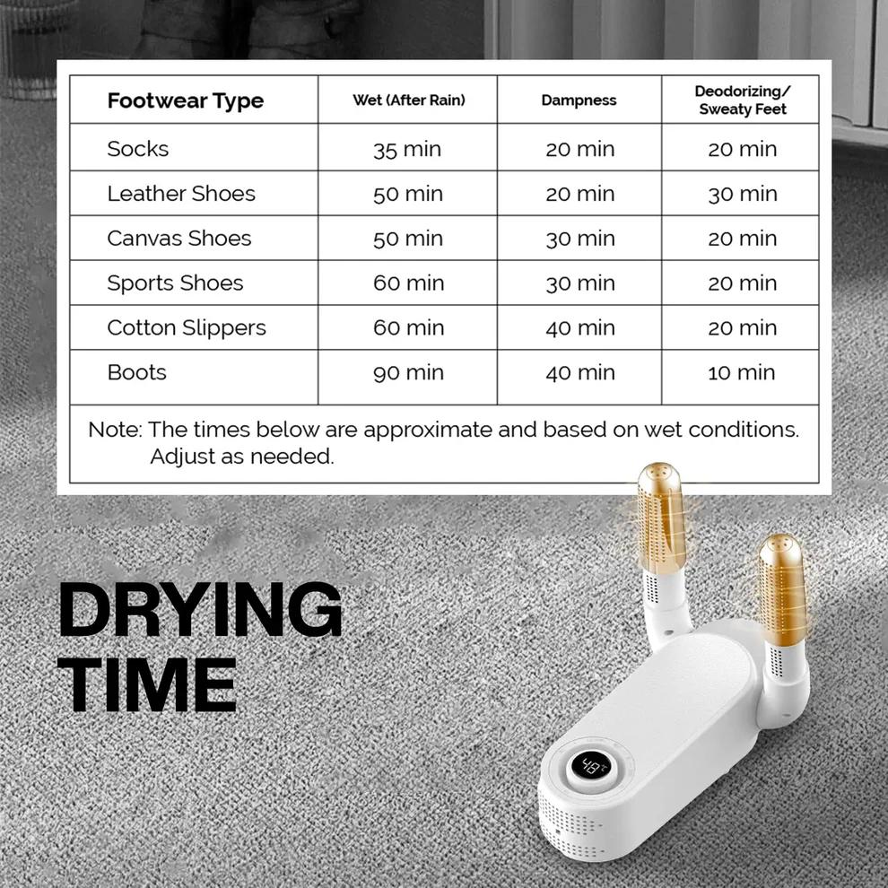 Electric shoe dryer with a timer and temperature control
